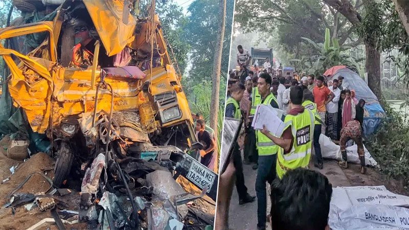 নাটোরে বাস ও ট্রাকের মুখোমুখি সংঘর্ষ, নিহত ১৪
